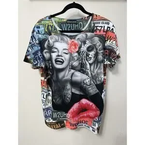 WHATLEES Marilyn Monroe Tattoo License Plate Graphic T-Shirt‎ XL
